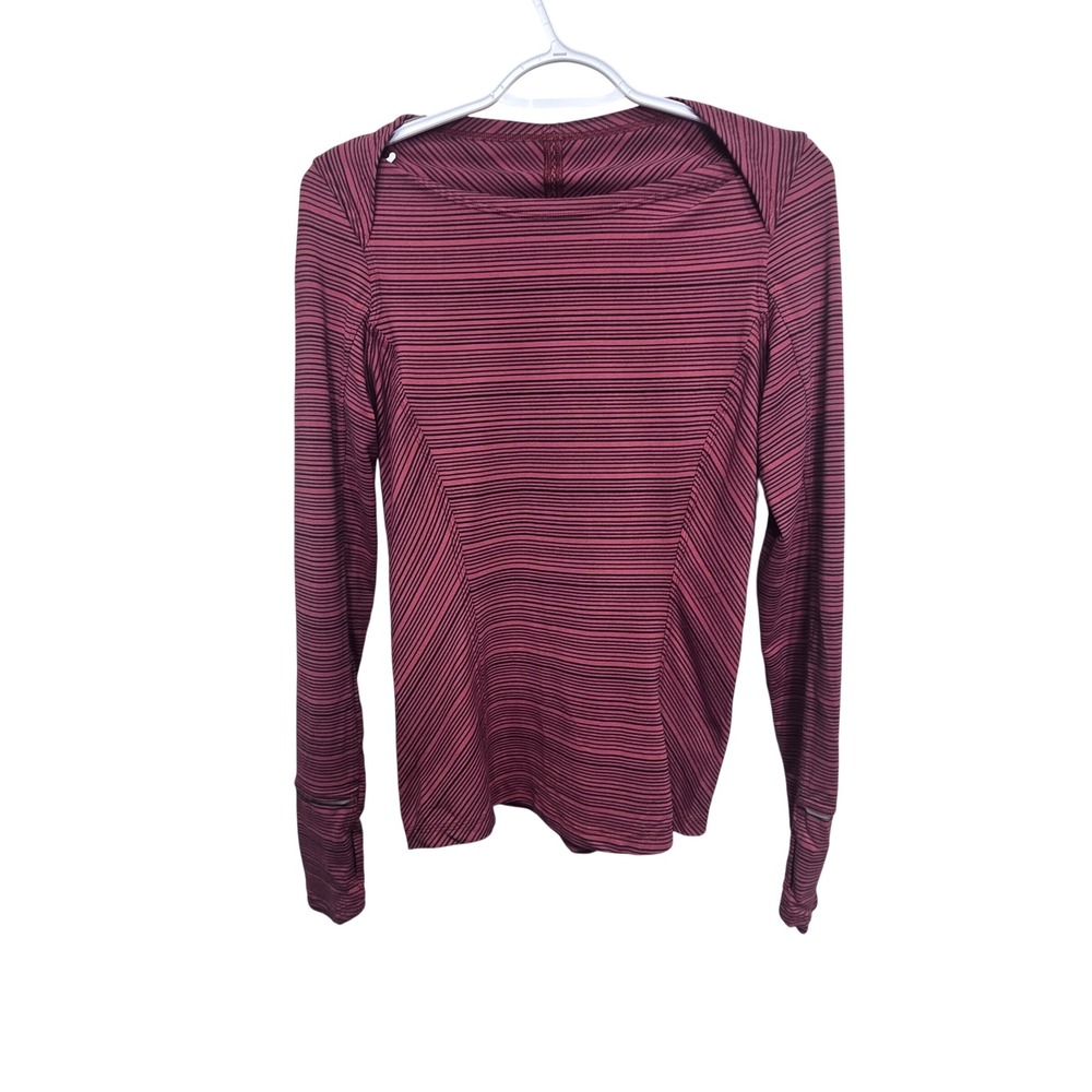 Lululemon Long Sleeve Shirt Womens 6 Burgundy Striped Thumbholes Activewear